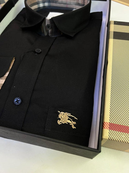 Burberr y Black Embroidery Logo Premium Shirt With Brand Box Packing and carry bag F2283-BL